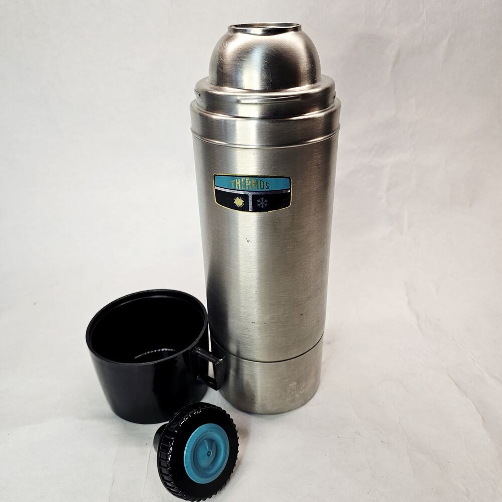 Vintage Thermos Stainless Steel Vacuum Bottle 1 Qt USA 2464S w Cup Great Conditi